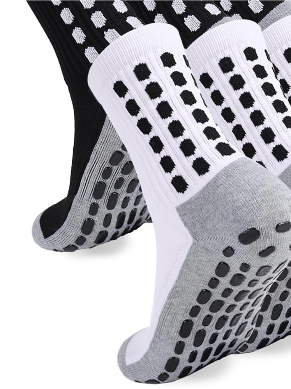 Sports Soccer Grip Socks 4 pairs white & black men 6-11, women 8-12
